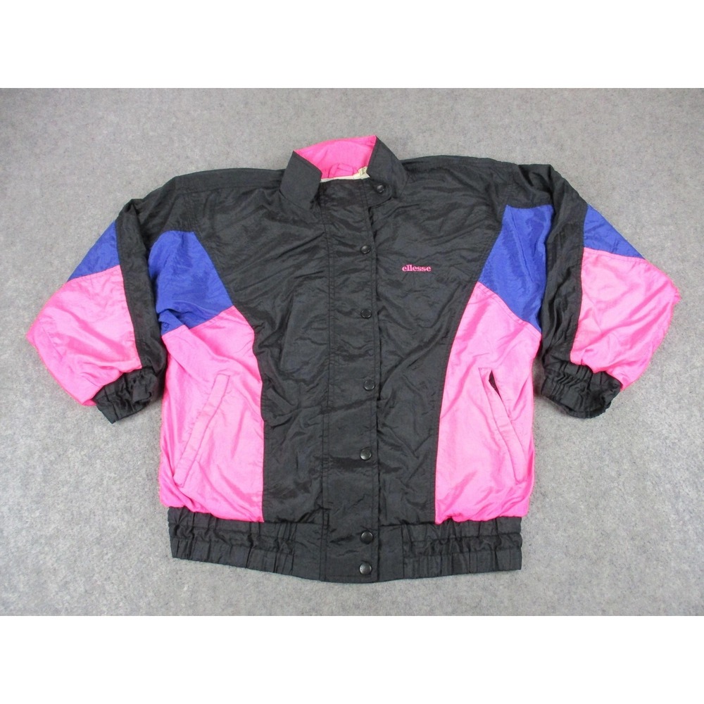Ellesse Black Pink Blue Vintage-Style Bomber Jacket
